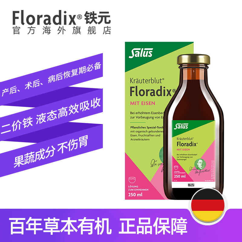 Floradix 德国绿版铁元补铁剂调气养血术后食品营养品250ml*4