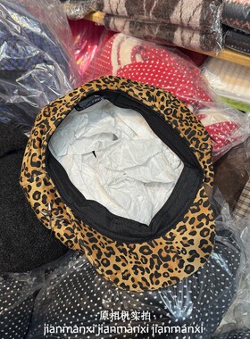 复古豹纹八角帽女春夏y2k甜酷辣妹回形针五角星装饰显脸小百搭潮