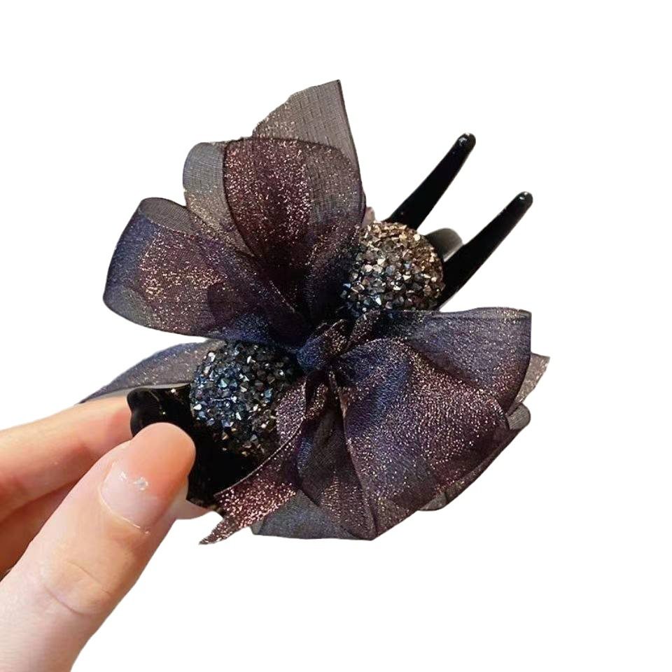 超仙优雅花朵丸子头抓夹韩式高档精致后脑勺鲨鱼夹发卡夹子头饰女 - 图3