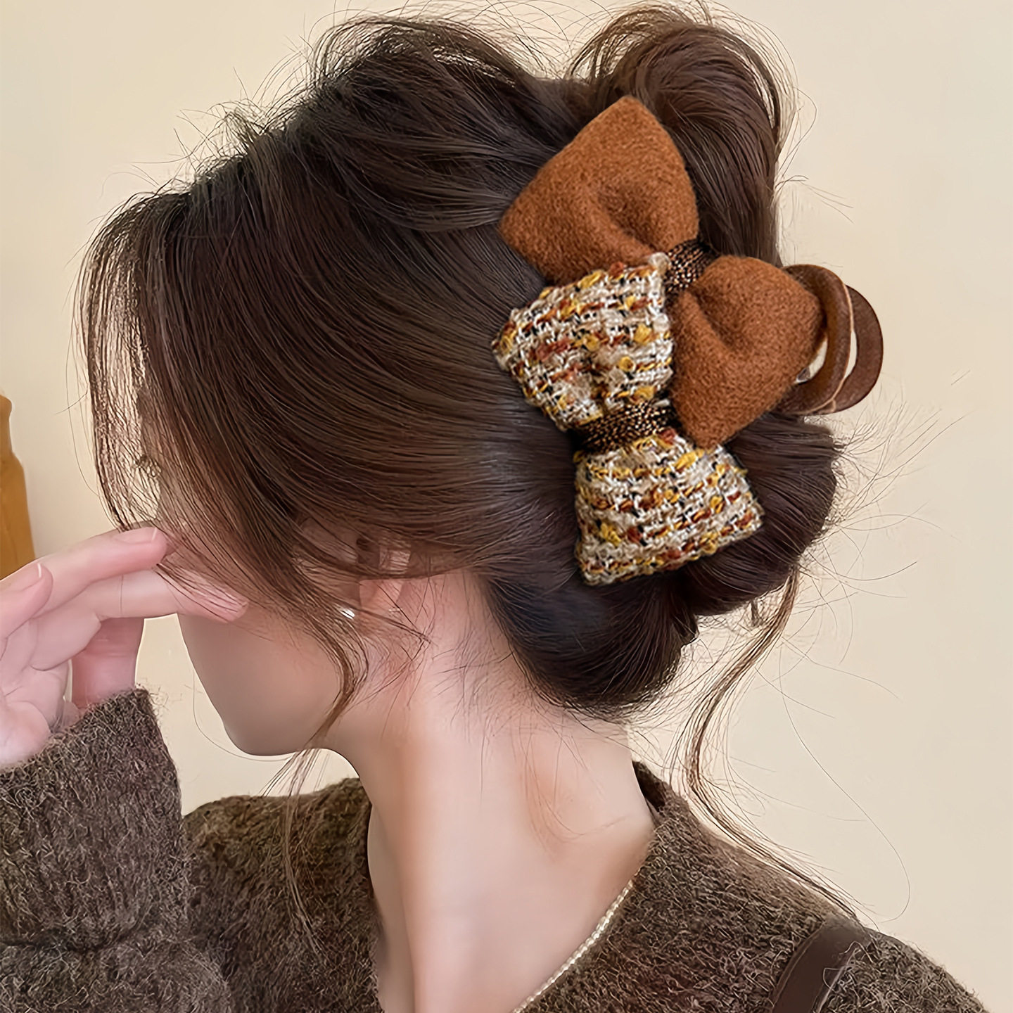 秋冬针织蝴蝶结抓夹女2025新款感后脑勺盘发卡鲨鱼夹花朵头饰,淘宝优惠券,粉丝福利购,淘宝优惠卷