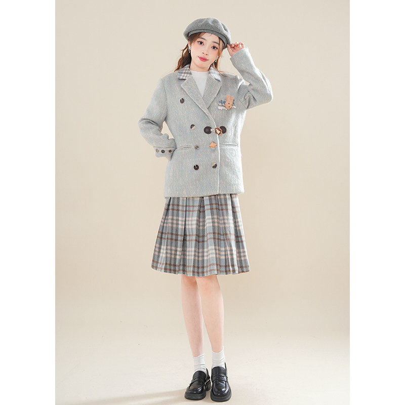 泉野薰冬季新款格纹毛呢西装半身裙套装学院风小众高级感呢子外套,淘宝优惠券,粉丝福利购,淘宝优惠卷