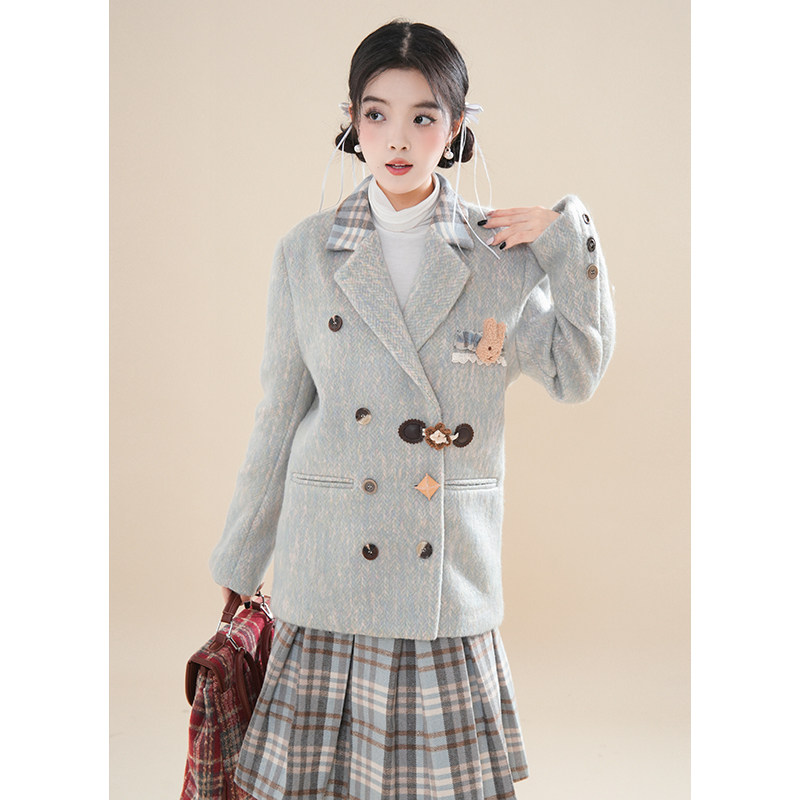 泉野薰冬季新款格纹毛呢西装半身裙套装学院风小众高级感呢子外套,淘宝优惠券,粉丝福利购,淘宝优惠卷