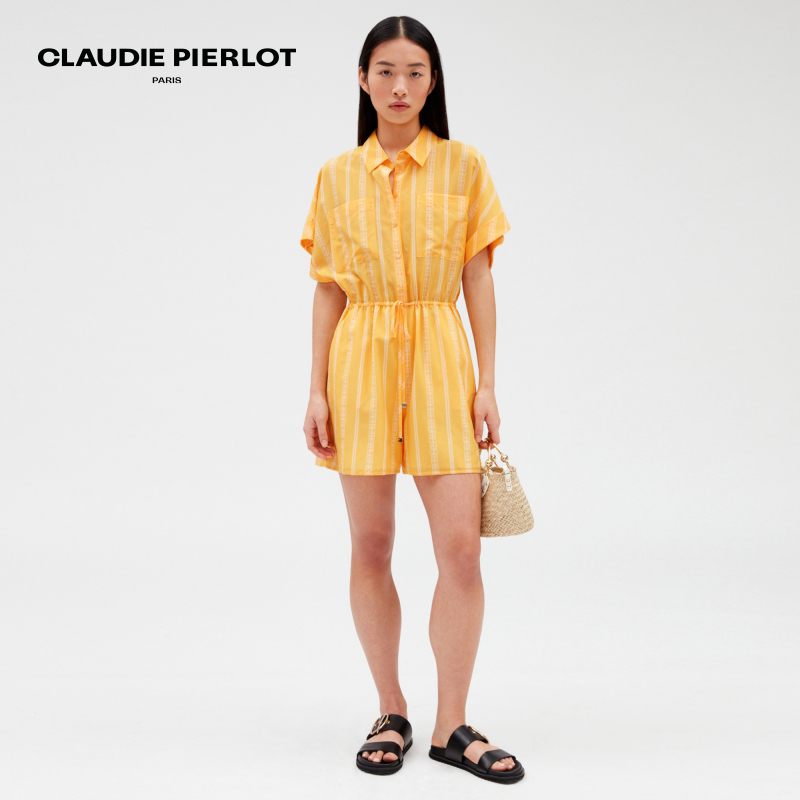 CLAUDIE PIERLOT Outlet春秋女装气质黄色条纹连体裤CFPCO00164 - 图0