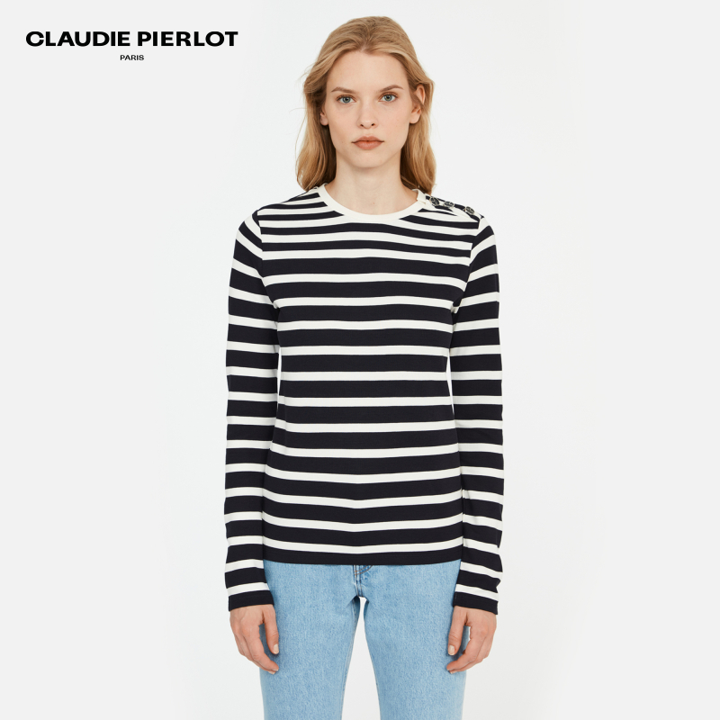 CLAUDIE PIERLOT Outlet春秋女装休闲条纹针织T恤上衣CFPTS00695 - 图0