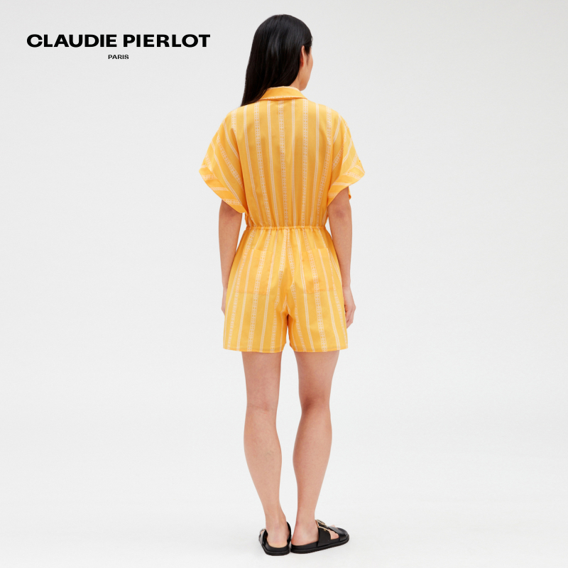 CLAUDIE PIERLOT Outlet春秋女装气质黄色条纹连体裤CFPCO00164 - 图1