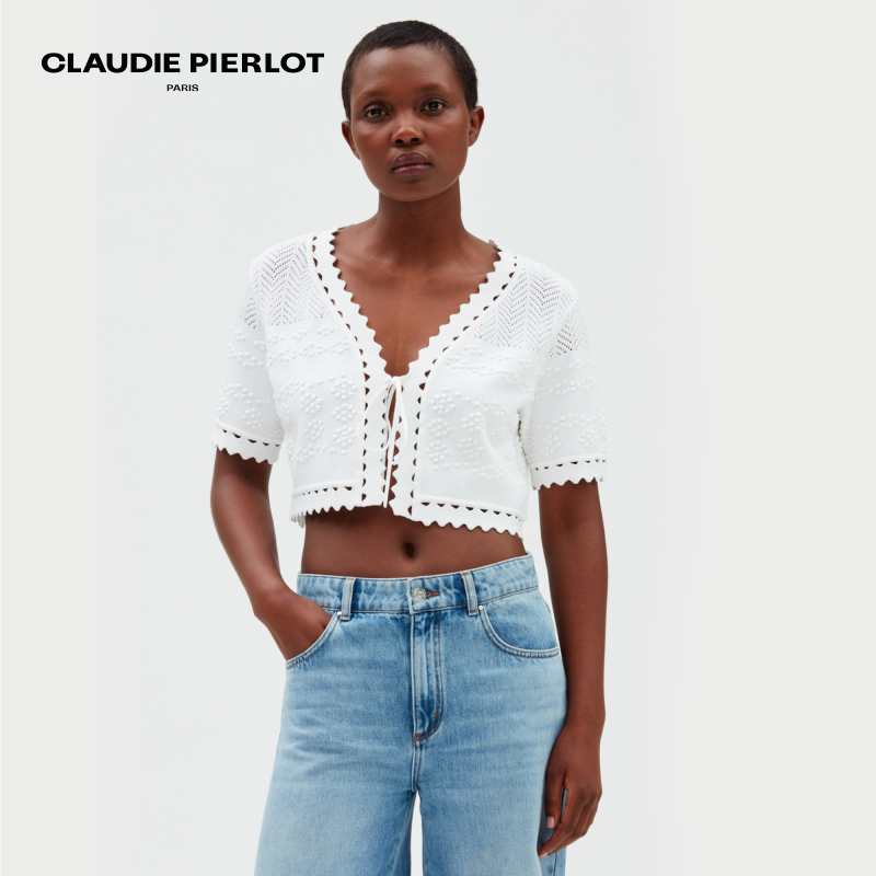 【博主同款】CLAUDIE PIERLOT Outlet白色短款针织开衫CFPCA00529 - 图2