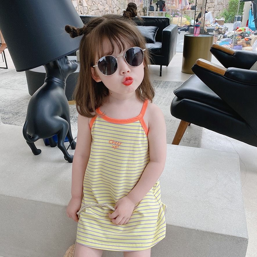 2025夏季新款吊带裙儿童薄纯棉连衣裙长裙女童条纹爆款回归回头客 - 图0