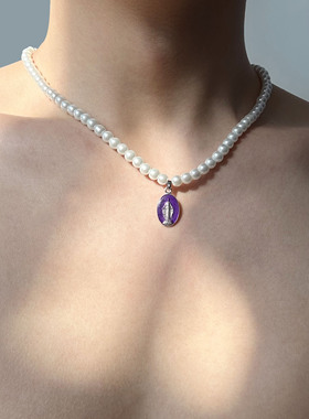 法式绿色人像珍珠项链男