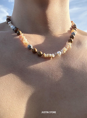 复古天然石贝壳串珠项链