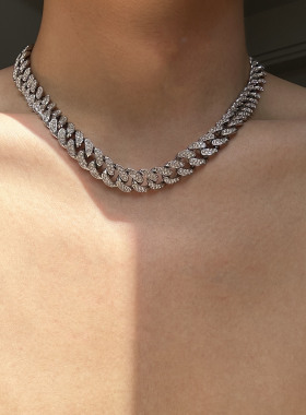 菱形满钻古巴项链潮流百搭男士