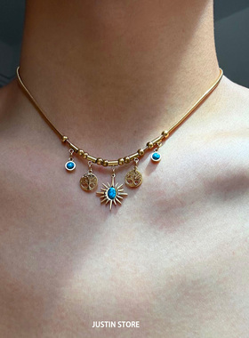 蓝松石vintage太阳花项链