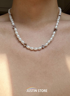滴胶十字架珍珠项链男款