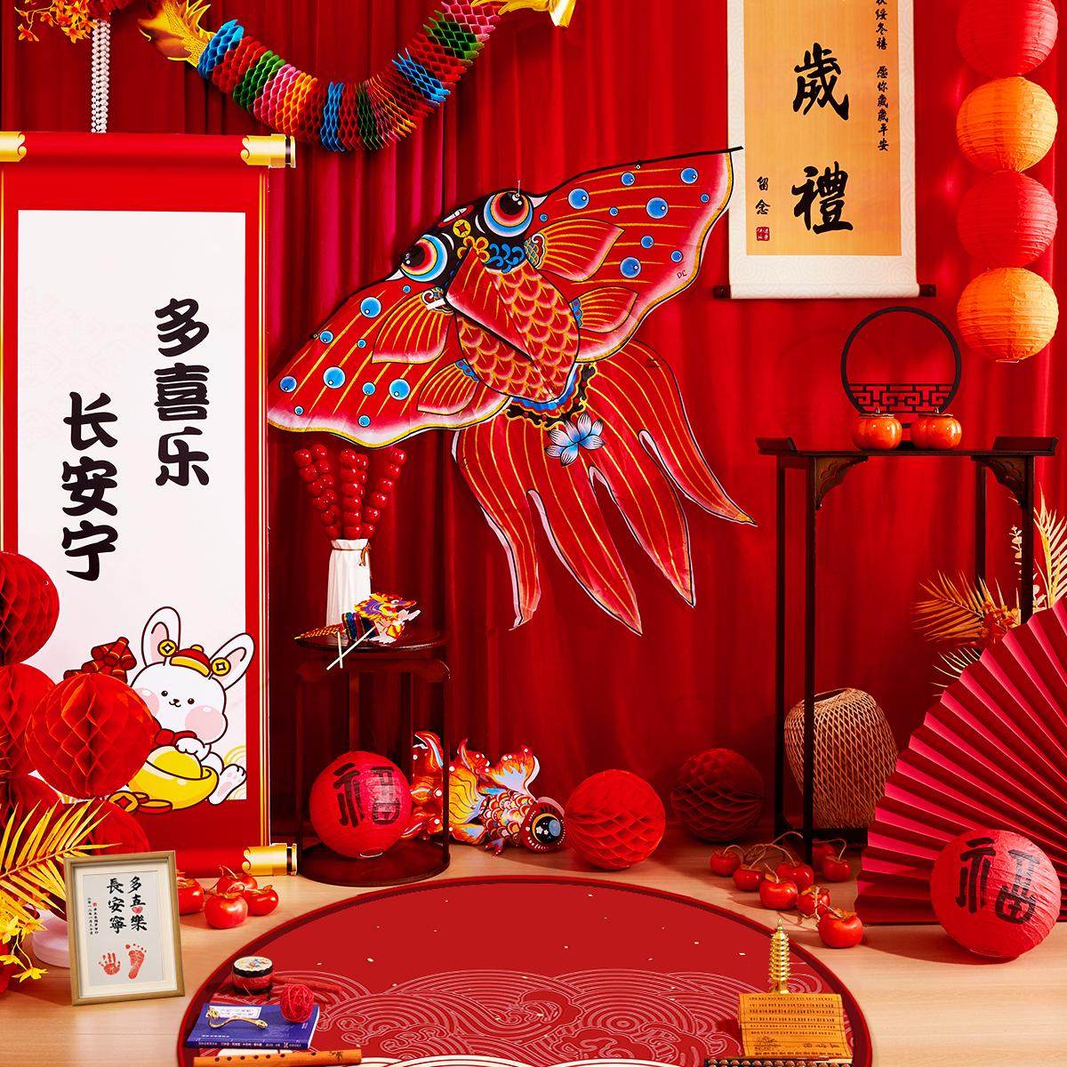 宝宝周岁生日布置客厅国风中式男女孩抓周宴KT板装饰场景背景墙布,淘宝优惠券,粉丝福利购,淘宝优惠卷