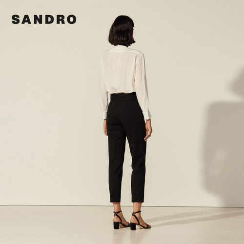 SANDRO Outlets秋冬女装法式经典气质简约黑色高腰直筒九分西裤 - 图1