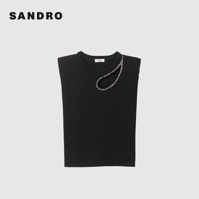 SANDRO sleeveless T-shirt French imitation diamonds