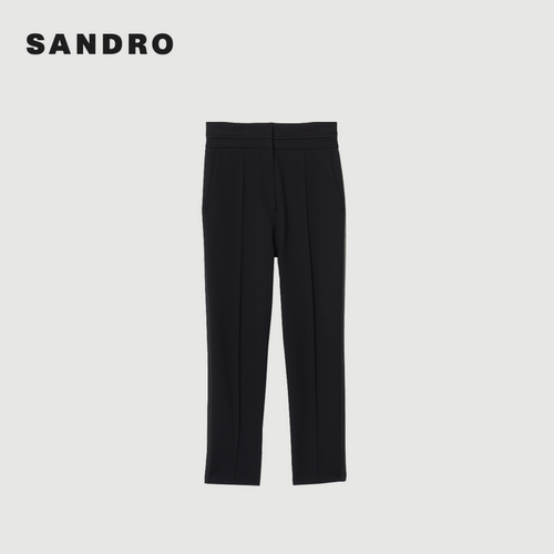 SANDRO Outlets秋冬女装法式经典气质简约黑色高腰直筒九分西裤 - 图3