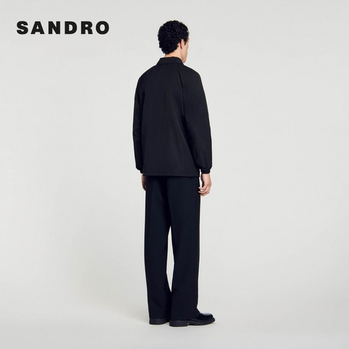 SANDRO Outlets秋冬男装法式休闲通勤黑色抽绳翻领长袖夹克外套 - 图0