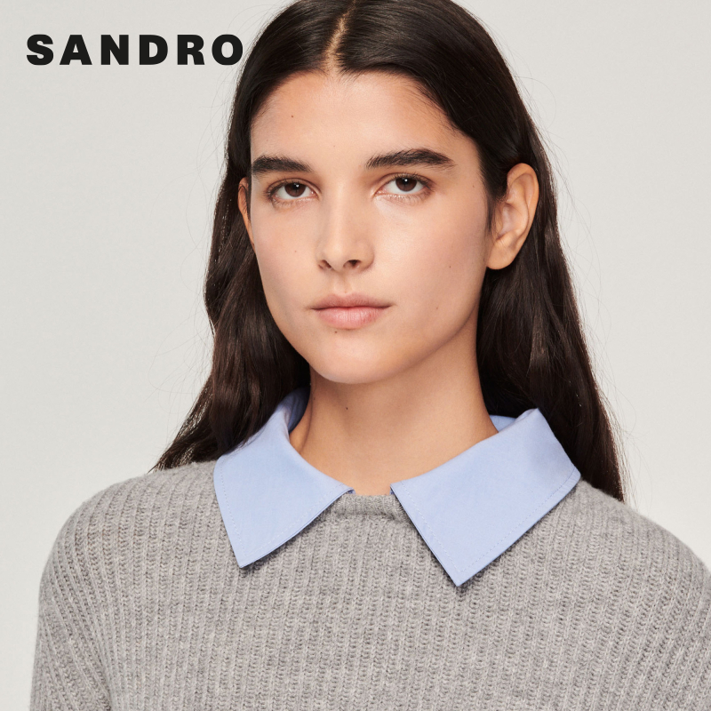 SANDRO Outlet女装法式时尚个性拼接设计短款针织衫SFPPU01597-图2