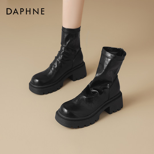 Daphne thick-soled short boots for women pleated stretchy thin boots