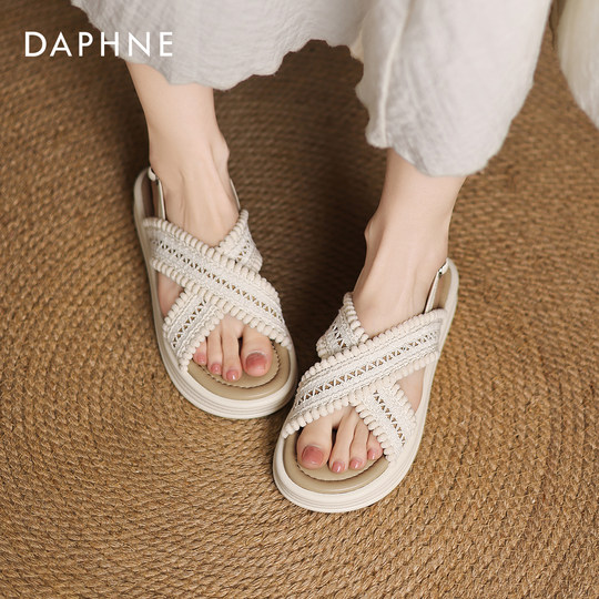 达芙妮波西米亚厚底凉鞋女款2025新款夏季民族风女鞋编织凉拖鞋子