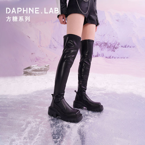 DAPHNELAB达芙妮方糖过膝靴女真皮2025新款厚底长筒靴女增高显瘦 - 图0