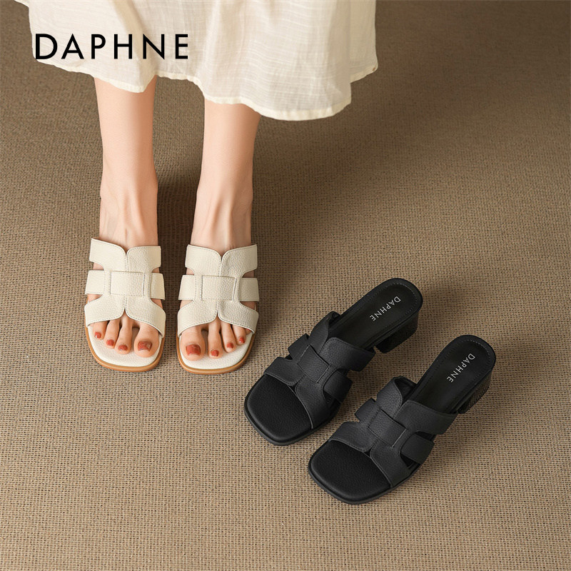 达芙妮粗跟拖鞋女款2026新款春夏配裙子海边厚底一字拖鞋法式凉拖,淘宝优惠券,粉丝福利购,淘宝优惠卷