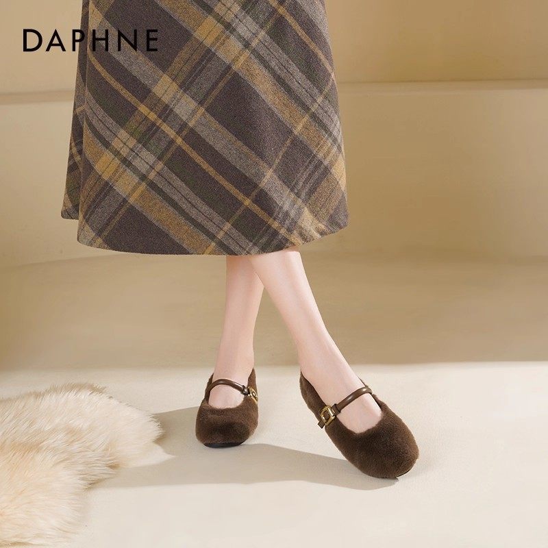 达芙妮加绒毛毛鞋女2025新款冬季保暖玛丽珍单鞋女外穿平底豆豆鞋,淘宝优惠券,粉丝福利购,淘宝优惠卷