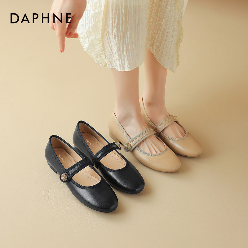 达芙妮羊皮法式单鞋女2024新款夏季软底奶奶鞋平底皮鞋玛丽珍女鞋