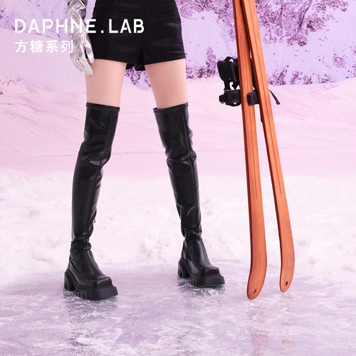 DAPHNELAB达芙妮方糖过膝靴女真皮2025新款厚底长筒靴女增高显瘦 - 图3
