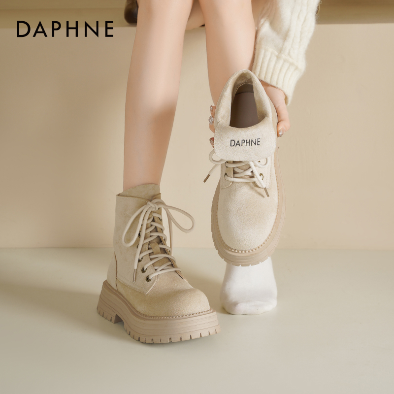 达芙妮厚底马丁靴女款2025新款秋冬靴子复古翻盖大黄靴棕色短靴女 - 图2