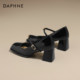 Daphne black Mary Jane shoes with thick heel and small leather shoes