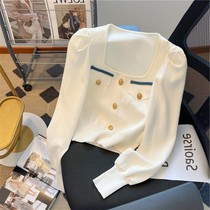 Small Fragrant Wind Method Type Bubble Cuff Knit Undershirt Woman Early Autumn Unique dont give a name to the famous Yuanyuan Temperament Square Collar