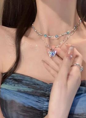 Romantic Blue Crystal Butterfly Necklace for Women Girls Sim