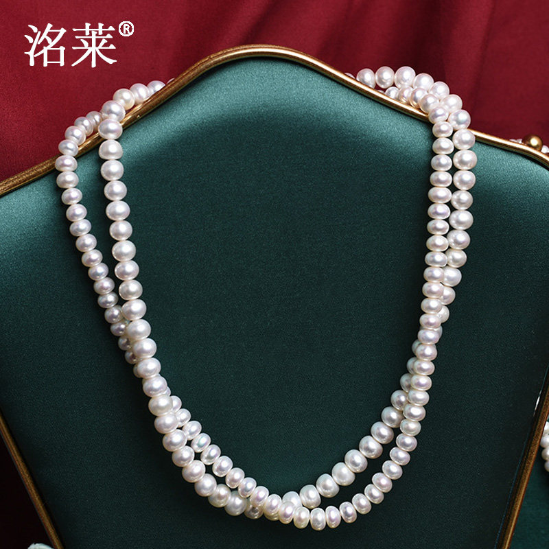 洺莱珠宝淡水珍珠项链送妈妈长辈礼盒装高档 强光馒头圆 沐曼