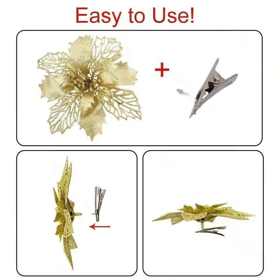 6-24Pcs 15cm Artificial Christmas Flowers with Clips Stems, - 图2