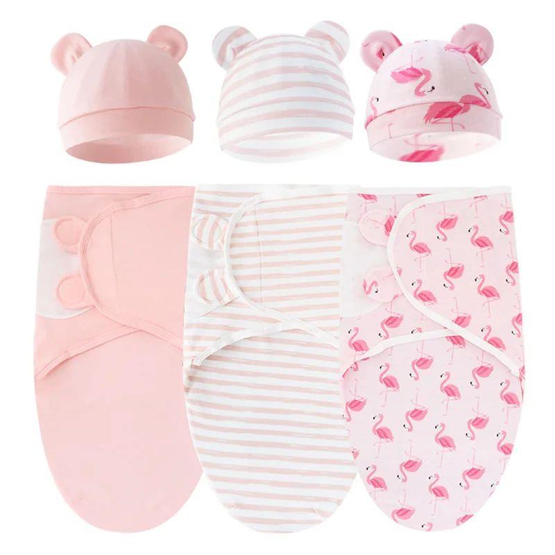 Baby Blanket Hat Set Cartoon Printed Cotton Newborn Swaddle - 图3