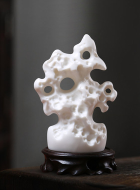 禅意陶瓷太湖石假山艺术摆件新中式办公桌茶室电视柜博古架工艺品