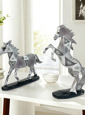 欧式彩色涂鸦水转印马到成功树脂工艺品摆件客厅玄关酒柜装饰用品