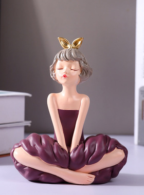 北欧轻奢女孩树脂工艺品创意客厅玄关电视柜装饰品摆件树脂工