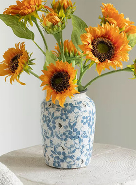 新中式青花瓷陶瓷花瓶客厅轻奢复古冰裂纹摆件高级感仿古插花花瓶