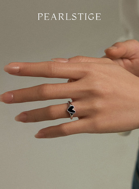 PEARLSTIGE爱神黑玛瑙爱心戒指