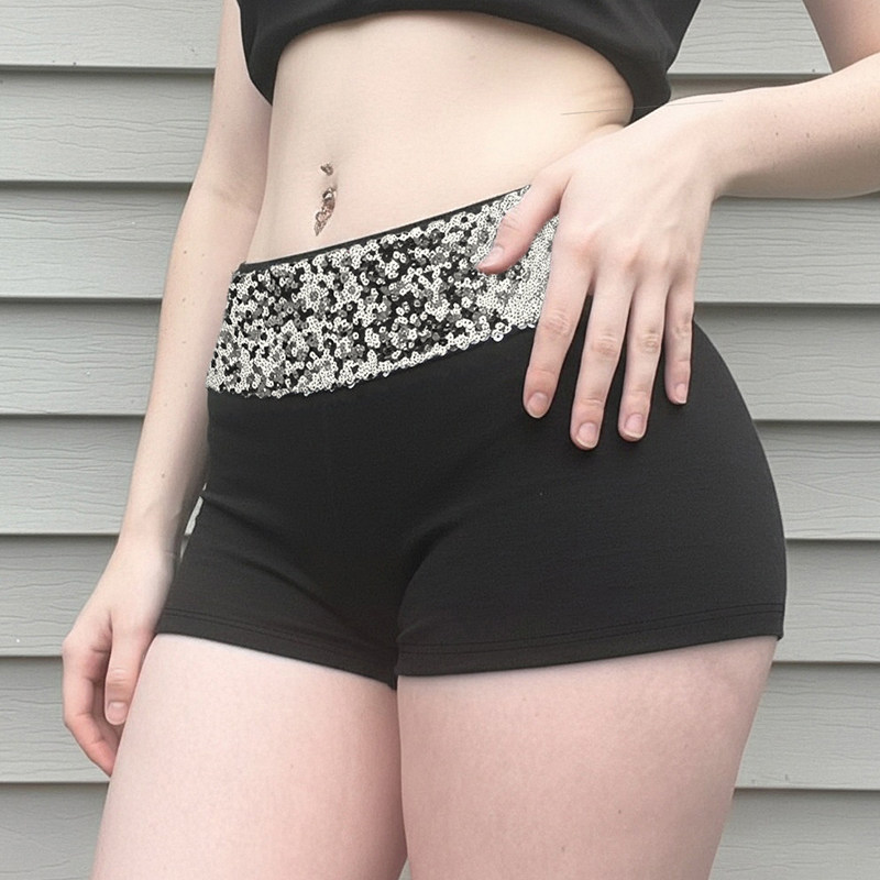 AOMR 美式高街风设计感亮片拼接低腰短裤显瘦休闲百搭辣妹针织裤,淘宝优惠券,粉丝福利购,淘宝优惠卷