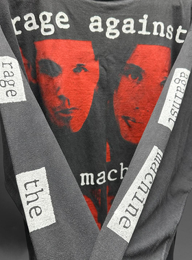Rage Against the Machine乐团大印花Vintage水洗做旧重磅长袖T恤