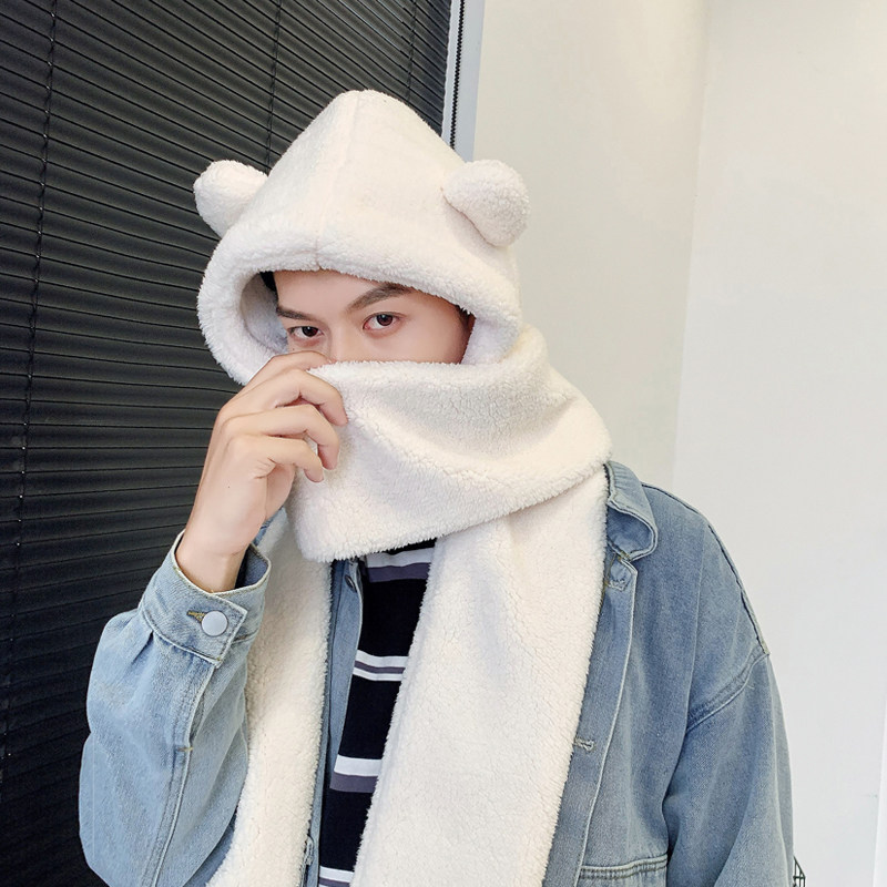 AZFZ小熊帽子围巾一体男士款冬季保暖护耳女骑车防风防寒学生秋冬,淘宝优惠券,粉丝福利购,淘宝优惠卷