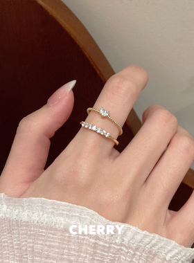爱心锆石排钻开口戒指套装女精致高级感叠戴食指戒小众冷淡风指环