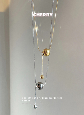 高级感钛钢不掉色圆珠吊坠项链