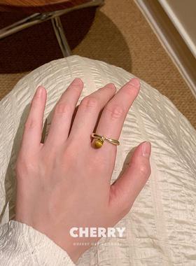 复古港风虎眼石戒指女