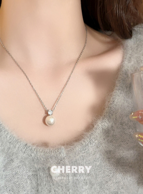 单颗珍珠锆石吊坠项链女