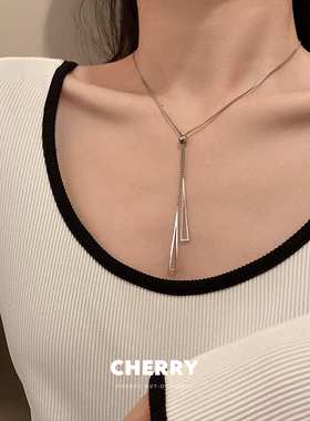 玫瑰金钛钢几何长款百搭项链