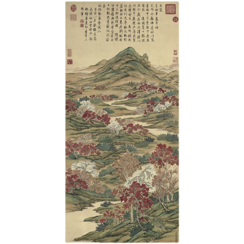 清关槐上塞锦林图山水重彩青绿国画竖幅客厅装饰画挂画微喷复制-图3